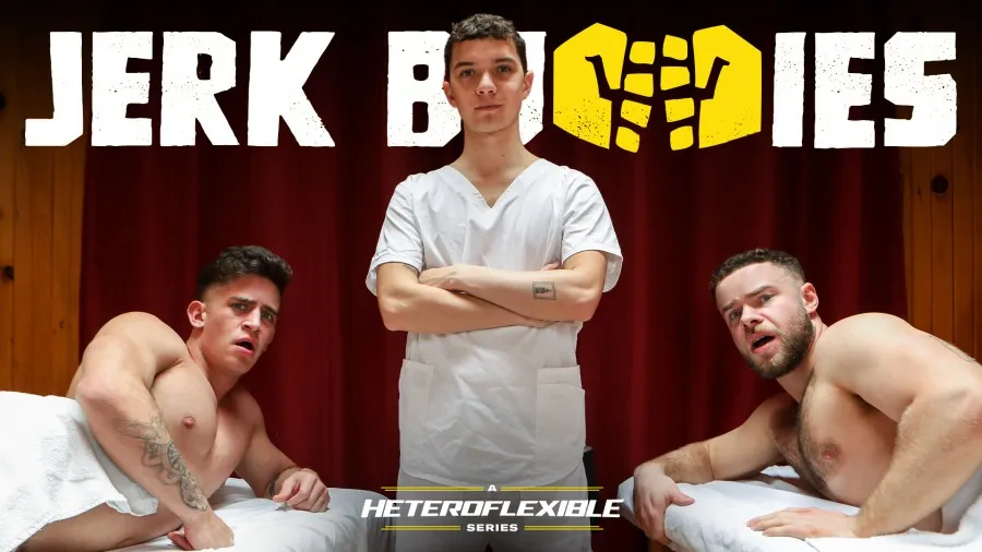 AdultTime – Jerk Buddies – Trevor Brooks, Sam Ledger, Marcus McNeill – We’re Gonna Get Massaged By A DUDE?!